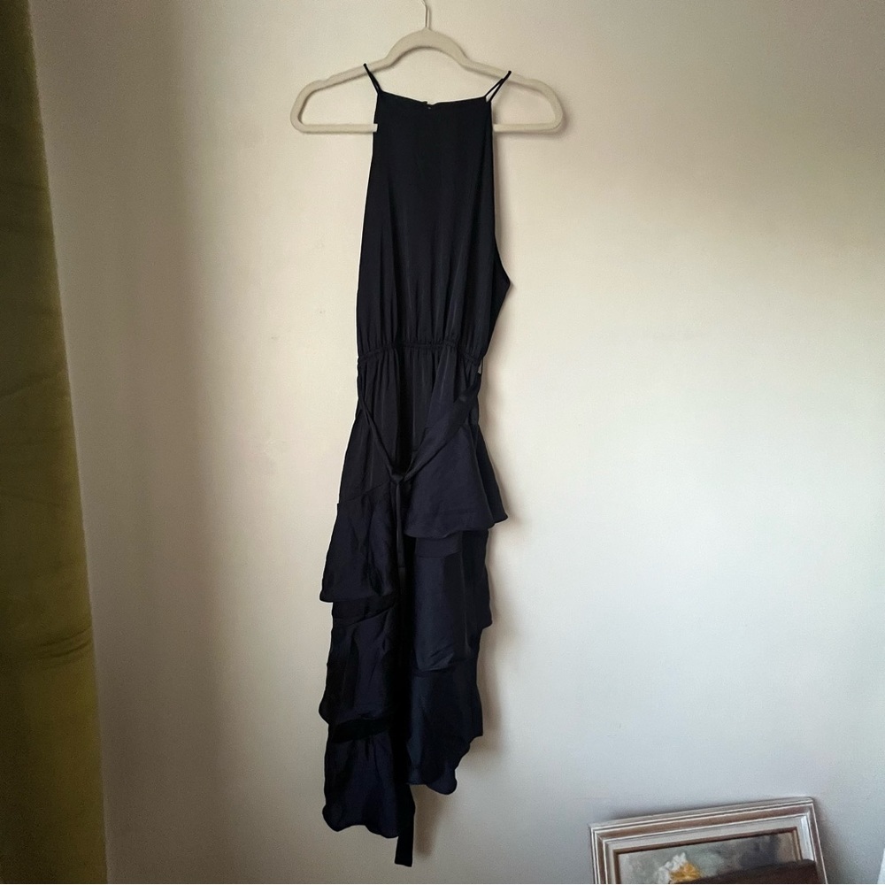 Petal & Pup Navy Blue Satin Seychelle Ruffle Tiered Midi Dress 10 - Picture 8 of 11